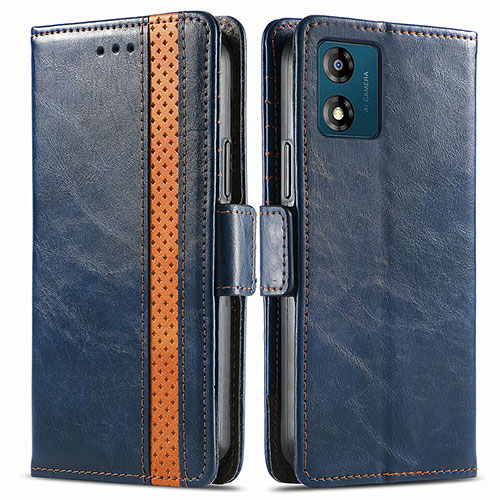 Leather Case Stands Flip Cover Holder S02D for Motorola Moto E13 Blue