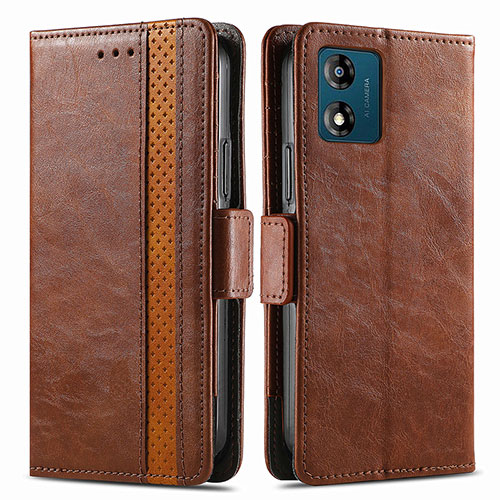 Leather Case Stands Flip Cover Holder S02D for Motorola Moto E13 Brown