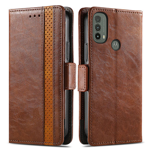 Leather Case Stands Flip Cover Holder S02D for Motorola Moto E20 Brown