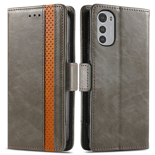 Leather Case Stands Flip Cover Holder S02D for Motorola Moto E32s Gray