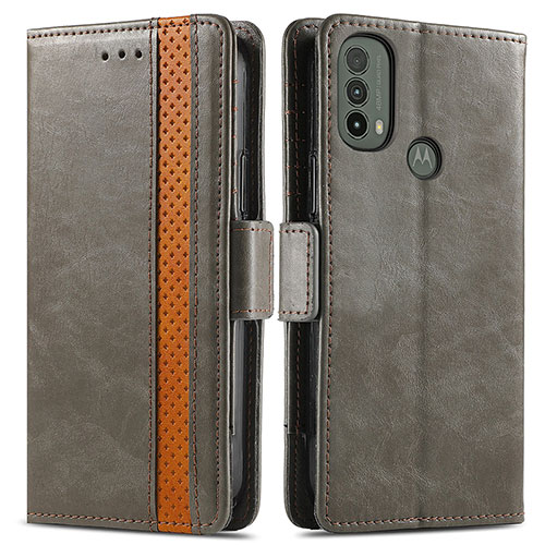 Leather Case Stands Flip Cover Holder S02D for Motorola Moto E40 Gray