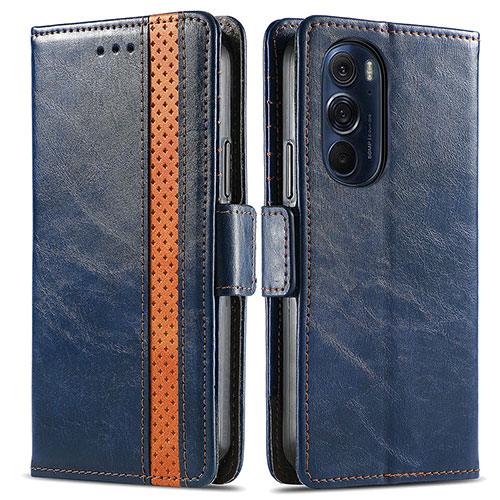 Leather Case Stands Flip Cover Holder S02D for Motorola Moto Edge Plus (2022) 5G Blue