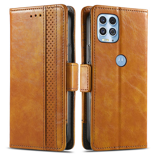 Leather Case Stands Flip Cover Holder S02D for Motorola Moto Edge S 5G Light Brown