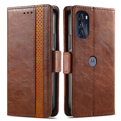 Leather Case Stands Flip Cover Holder S02D for Motorola Moto G 5G (2022) Brown