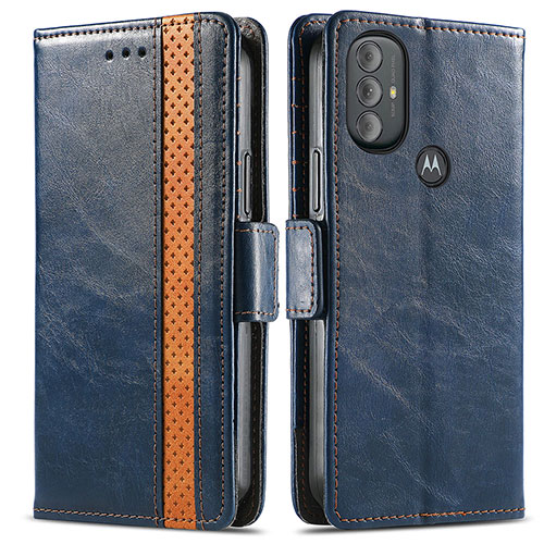 Leather Case Stands Flip Cover Holder S02D for Motorola Moto G Power (2022) Blue