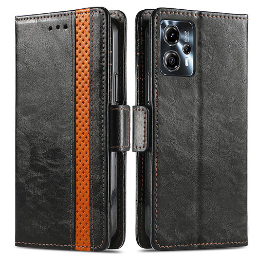 Leather Case Stands Flip Cover Holder S02D for Motorola Moto G13 Black