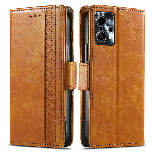 Leather Case Stands Flip Cover Holder S02D for Motorola Moto G13 Light Brown