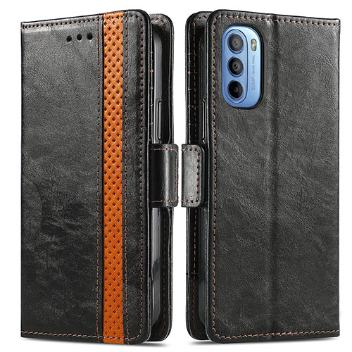 Leather Case Stands Flip Cover Holder S02D for Motorola Moto G31 Black