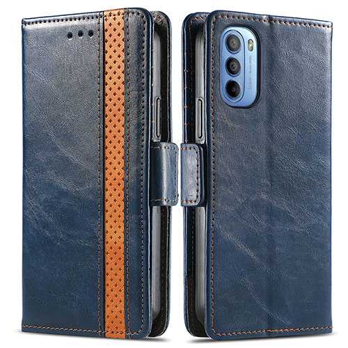 Leather Case Stands Flip Cover Holder S02D for Motorola Moto G41 Blue