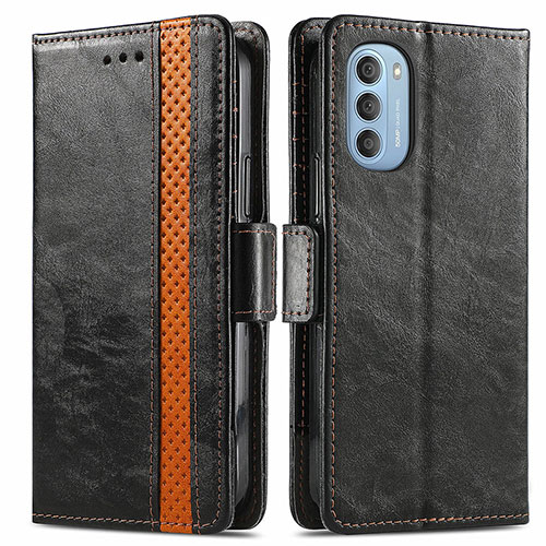 Leather Case Stands Flip Cover Holder S02D for Motorola Moto G51 5G Black