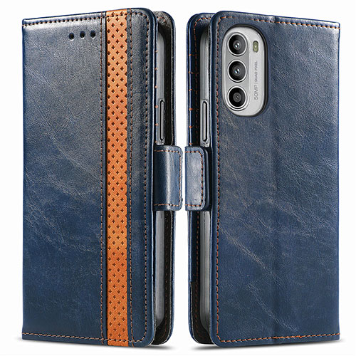 Leather Case Stands Flip Cover Holder S02D for Motorola MOTO G52 Blue