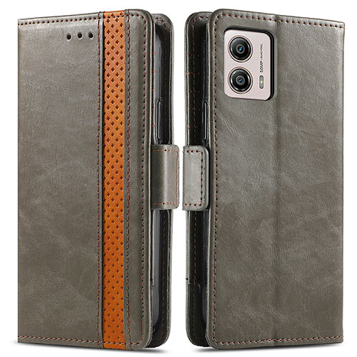 Leather Case Stands Flip Cover Holder S02D for Motorola Moto G53 5G Gray