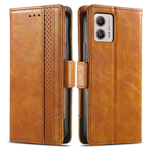 Leather Case Stands Flip Cover Holder S02D for Motorola Moto G53 5G Light Brown