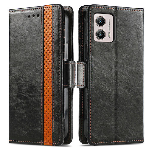 Leather Case Stands Flip Cover Holder S02D for Motorola Moto G53j 5G Black