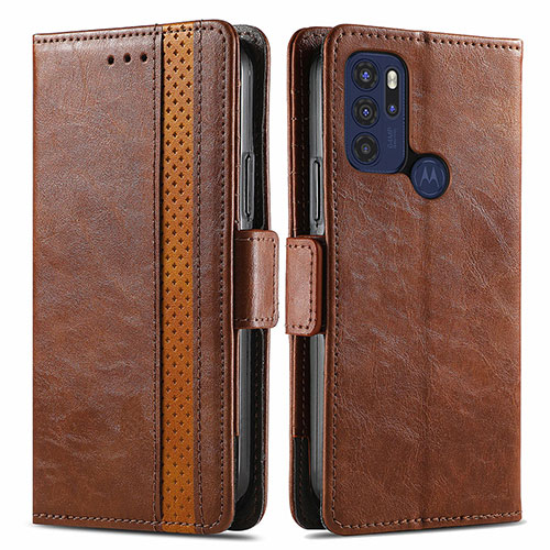 Leather Case Stands Flip Cover Holder S02D for Motorola Moto G60s Brown