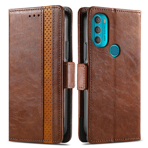 Leather Case Stands Flip Cover Holder S02D for Motorola Moto G71 5G Brown