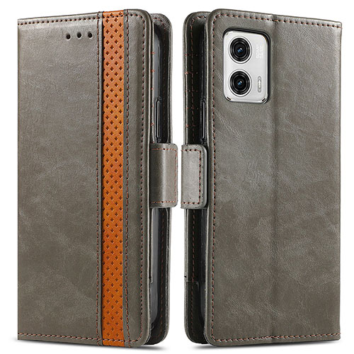 Leather Case Stands Flip Cover Holder S02D for Motorola Moto G73 5G Gray