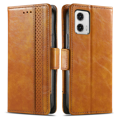 Leather Case Stands Flip Cover Holder S02D for Motorola Moto G73 5G Light Brown
