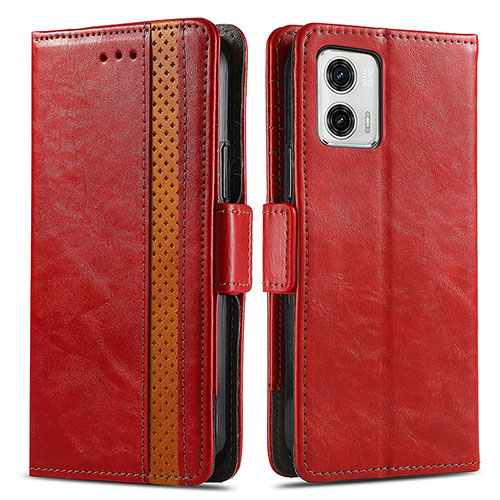 Leather Case Stands Flip Cover Holder S02D for Motorola Moto G73 5G Red