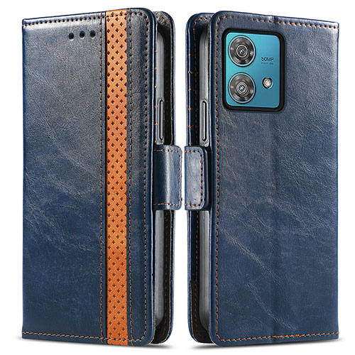 Leather Case Stands Flip Cover Holder S02D for Motorola Moto G84 5G Blue