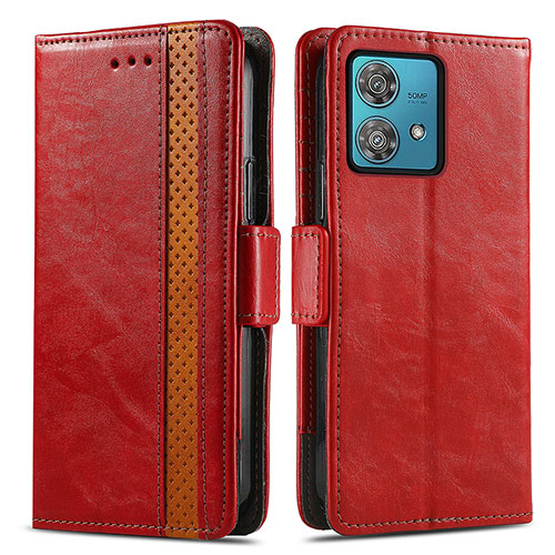 Leather Case Stands Flip Cover Holder S02D for Motorola Moto G84 5G Red