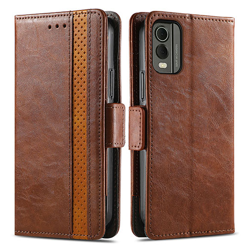 Leather Case Stands Flip Cover Holder S02D for Nokia C210 Brown