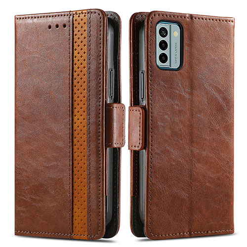 Leather Case Stands Flip Cover Holder S02D for Nokia G22 Brown