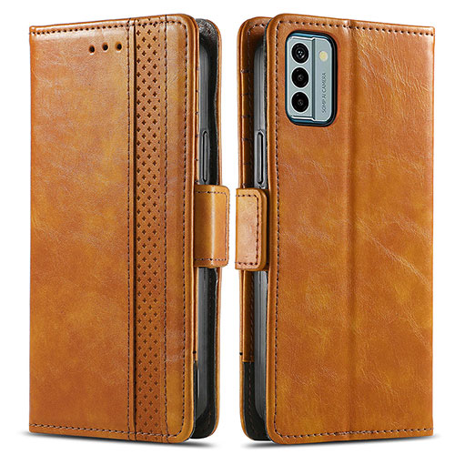 Leather Case Stands Flip Cover Holder S02D for Nokia G22 Light Brown