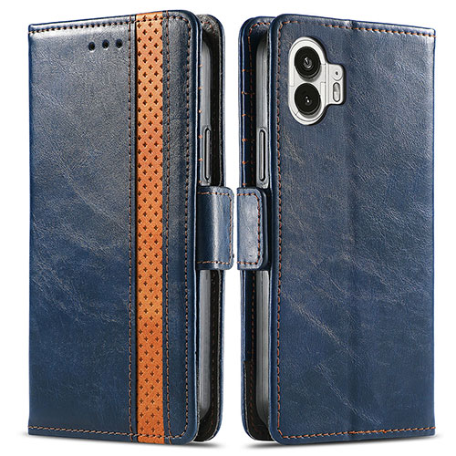 Leather Case Stands Flip Cover Holder S02D for Nothing Phone 2 Blue