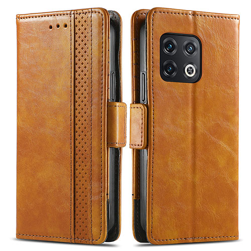 Leather Case Stands Flip Cover Holder S02D for OnePlus 10 Pro 5G Light Brown