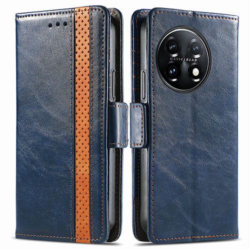 Leather Case Stands Flip Cover Holder S02D for OnePlus 11 5G Blue