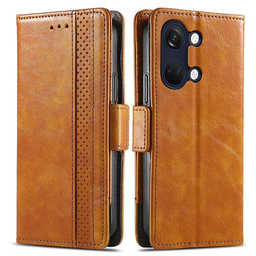 Leather Case Stands Flip Cover Holder S02D for OnePlus Ace 2V 5G Light Brown