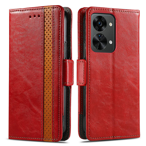 Leather Case Stands Flip Cover Holder S02D for OnePlus Nord 2T 5G Red