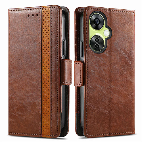 Leather Case Stands Flip Cover Holder S02D for OnePlus Nord CE 3 5G Brown