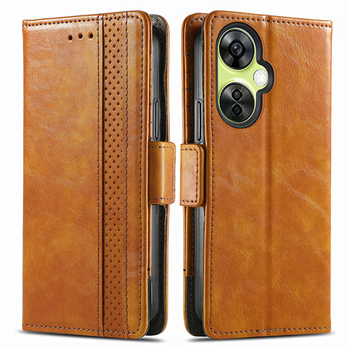 Leather Case Stands Flip Cover Holder S02D for OnePlus Nord N30 5G Light Brown