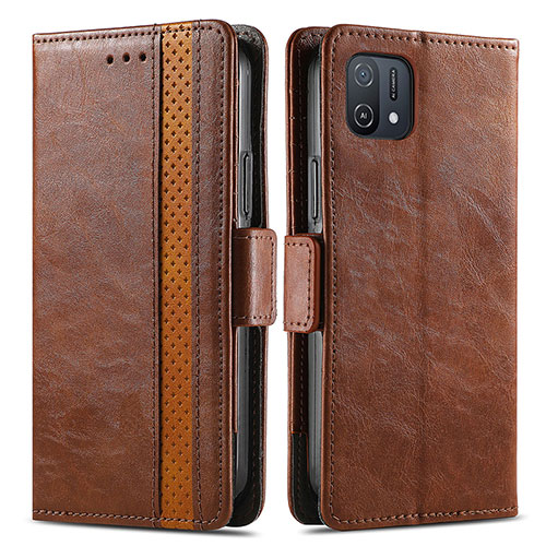 Leather Case Stands Flip Cover Holder S02D for Oppo A16e Brown