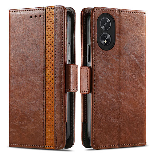 Leather Case Stands Flip Cover Holder S02D for Oppo A18 Brown