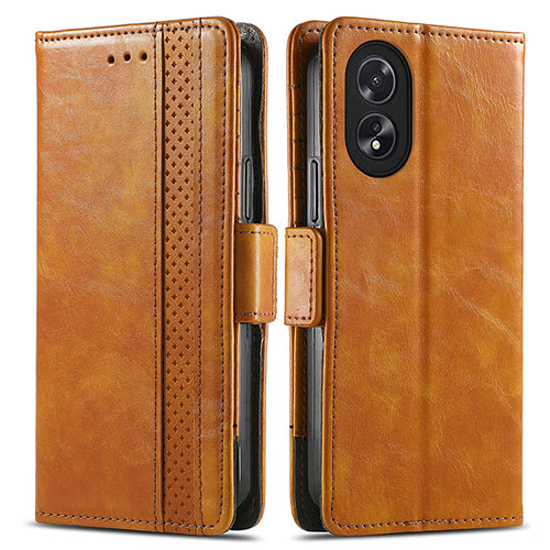 Leather Case Stands Flip Cover Holder S02D for Oppo A38 Light Brown