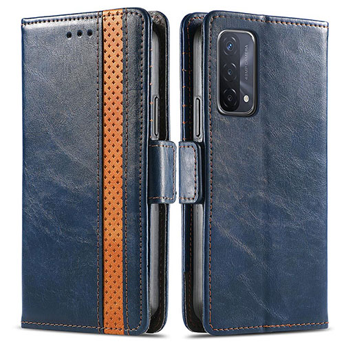 Leather Case Stands Flip Cover Holder S02D for Oppo A54 5G Blue