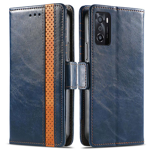 Leather Case Stands Flip Cover Holder S02D for Oppo A55S 5G Blue