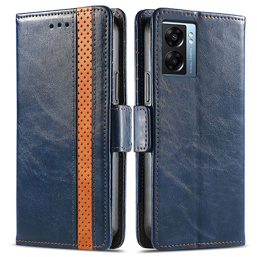 Leather Case Stands Flip Cover Holder S02D for Oppo A56S 5G Blue