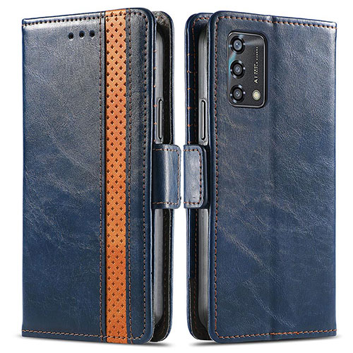 Leather Case Stands Flip Cover Holder S02D for Oppo A74 4G Blue