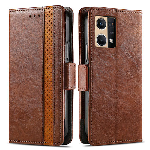 Leather Case Stands Flip Cover Holder S02D for Oppo F21 Pro 4G Brown