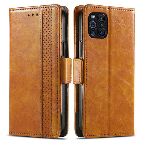 Leather Case Stands Flip Cover Holder S02D for Oppo Find X3 5G Light Brown