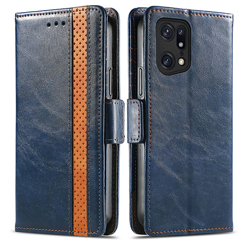 Leather Case Stands Flip Cover Holder S02D for Oppo Find X5 5G Blue