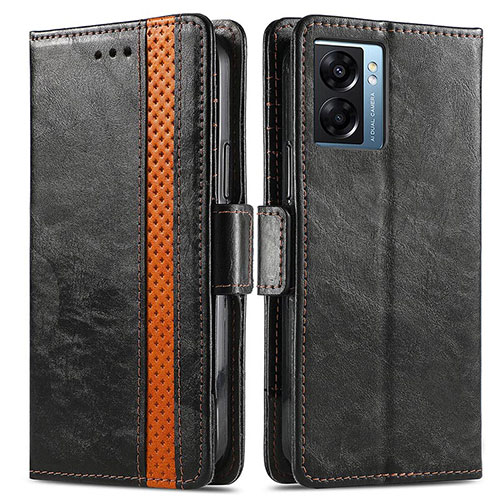 Leather Case Stands Flip Cover Holder S02D for Oppo K10 5G India Black