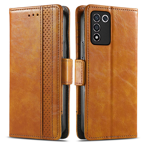 Leather Case Stands Flip Cover Holder S02D for Oppo K9S 5G Light Brown