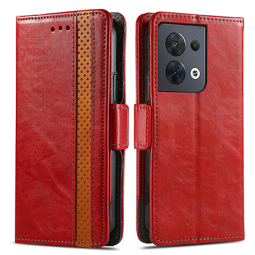 Leather Case Stands Flip Cover Holder S02D for Oppo Reno9 5G Red