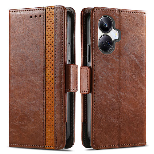 Leather Case Stands Flip Cover Holder S02D for Realme 10 Pro+ Plus 5G Brown