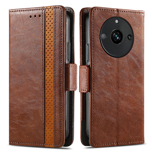 Leather Case Stands Flip Cover Holder S02D for Realme 11 Pro 5G Brown